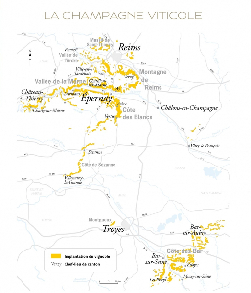 Champagne. Carte du vignoble de Champagne