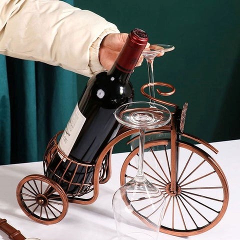Porte bouteille + verre en forme de bicyclette