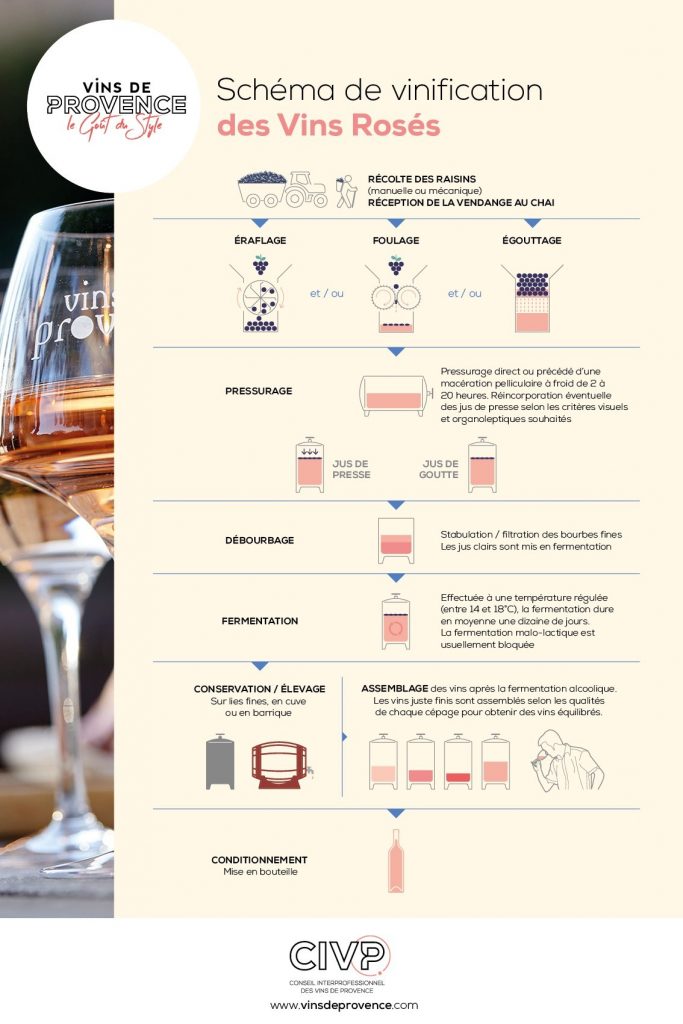 Schéma de vinification des vins rosés par les Vins de Provence