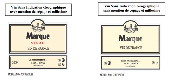 2 exemples d'étiquette de Vin de France